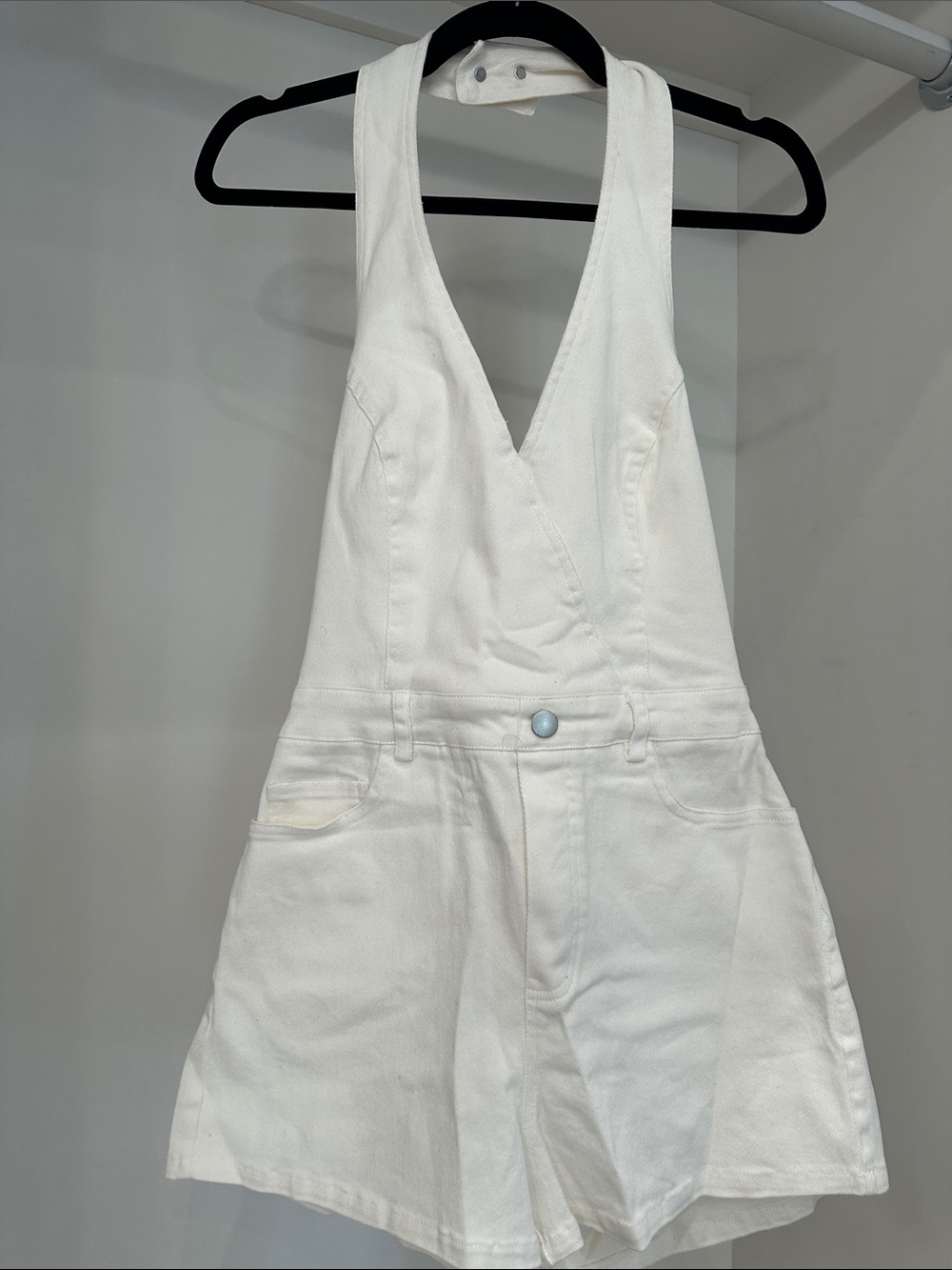 Pink Lily small white  Denim halter top romper.  Like new